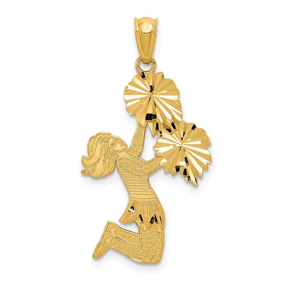 14k Diamond-cut Cheerleader Jumping with Pom-Poms Charm, 30 x 15 mm