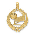 14k Volleyball Story in Leaf Circle Charm, 18.4 x 16.7 mm