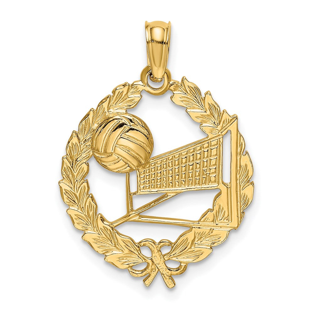 14k Volleyball Story in Leaf Circle Charm, 18.4 x 16.7 mm