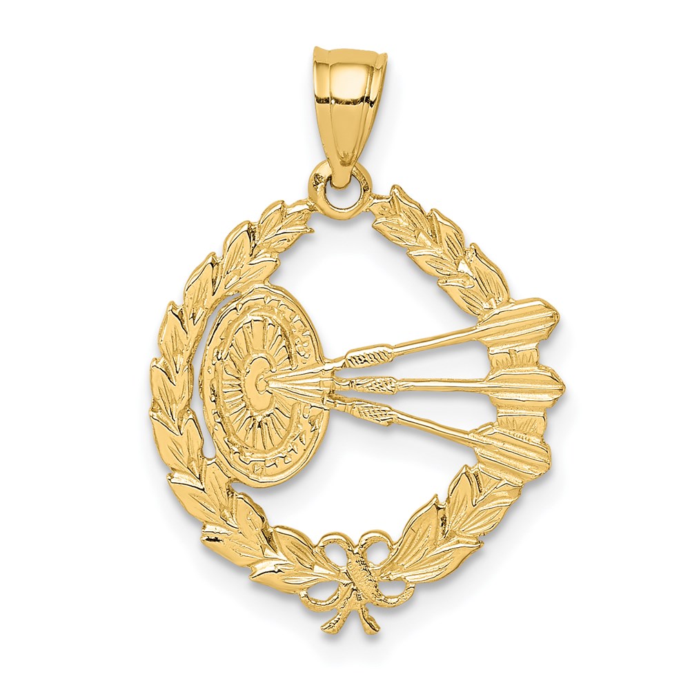14k Dart Board and Darts in Leaf Design Charm, 18.65 x 17.25 mm