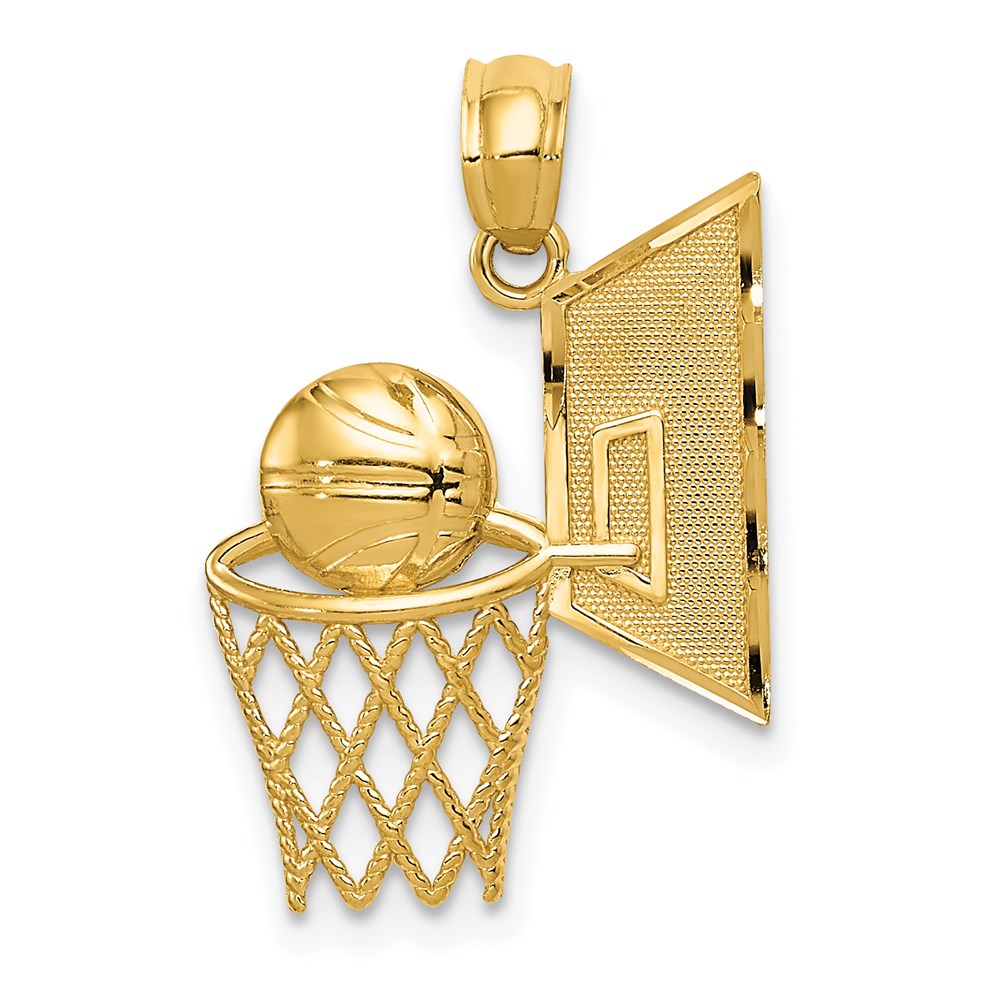14k Basketball in Hoops with Backboard Pendant, 22 x 15 mm