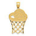 14k Basketball in Hoop Diamond Cut Pendant, 32 x 19 mm