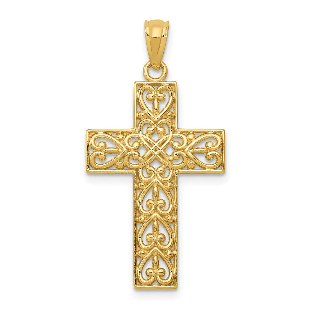 14k Diamond-cut Filigree Cross Pendant, 32 x 17 mm