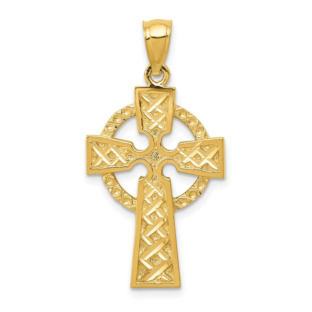 14k Diamond-cut Celtic Cross Pendant, 34 x 17 mm