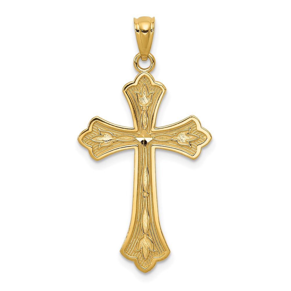 14k Diamond-cut Cross Pendant, 34 x 18 mm