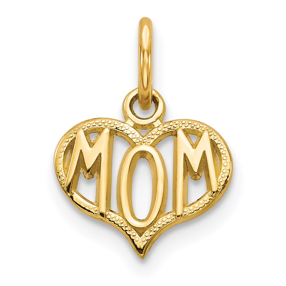 14k MOM Heart Charm, 15 x 10 mm
