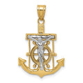 14k Two-tone Diamond-cut Mariners Crucifix Pendant, 28 x 18 mm