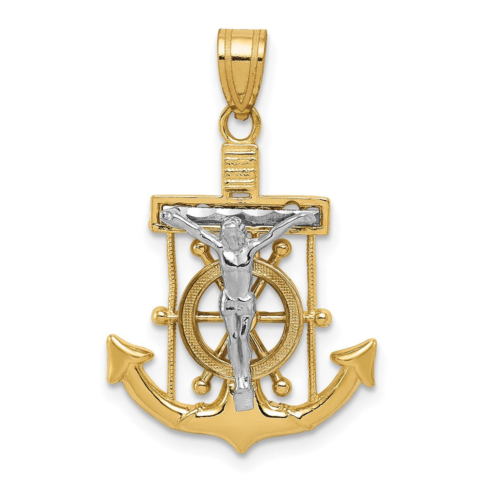 14k Two-tone Diamond-cut Mariners Crucifix Pendant, 28 x 18 mm