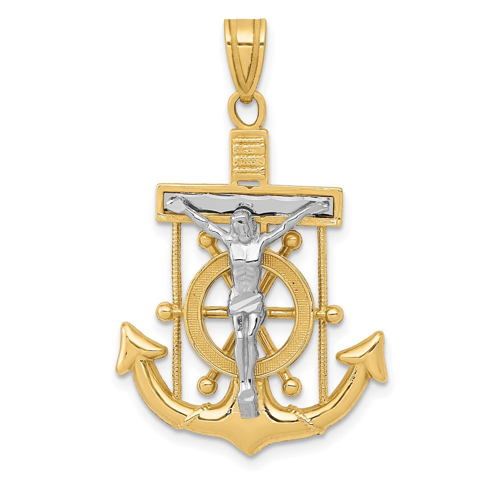 14k Two-tone Diamond-cut Mariners Crucifix Pendant, 35 x 22 mm
