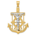 14k Two-tone Diamond-cut Mariners Crucifix Pendant, 43 x 27 mm