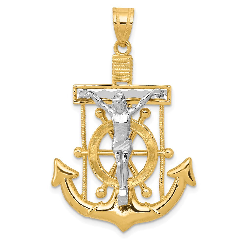 14k Two-tone Diamond-cut Mariners Crucifix Pendant, 43 x 27 mm