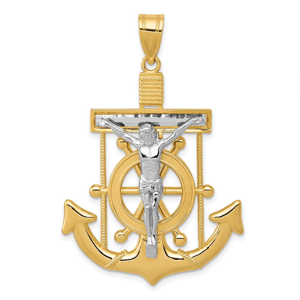 14k Two-tone Diamond-cut Mariners Crucifix Pendant, 51 x 34 mm