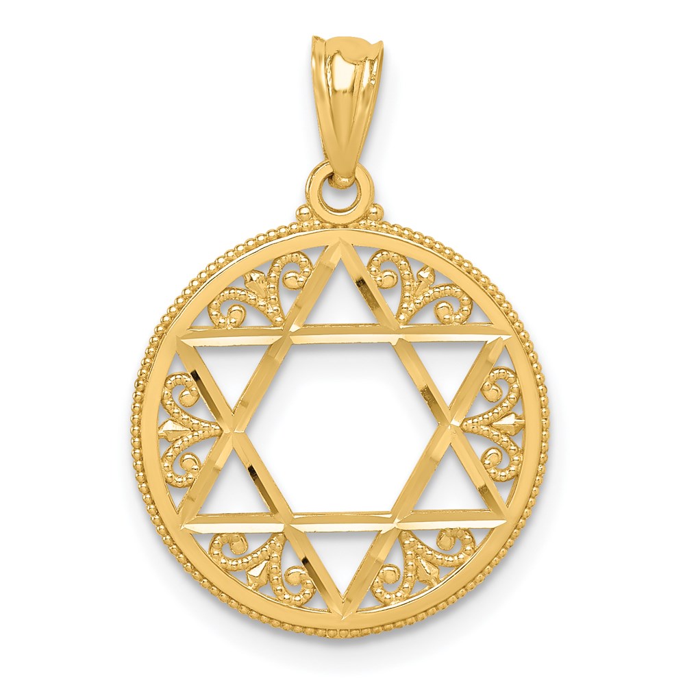14k Filigree Star of David Round Pendant, 24 x 17 mm