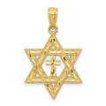 14k Diamond-cut Star of David with Cross Pendant, 26 x 16 mm
