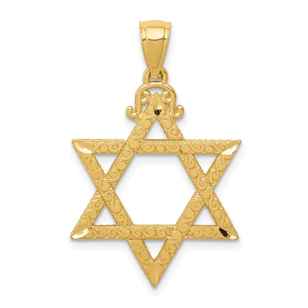 14k Diamond-cut Star of David Pendant, 32 x 20 mm