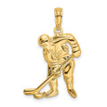 14k Hockey Player with Stick and Puck Charm, 18.5 x 15.1 mm