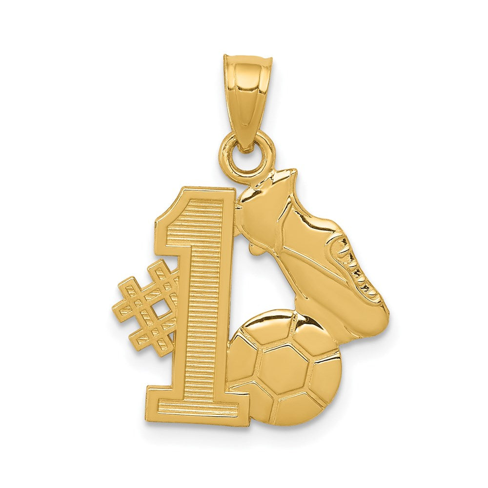 14K #1 Soccer Ball With Cleats Pendant, 21 x 16 mm