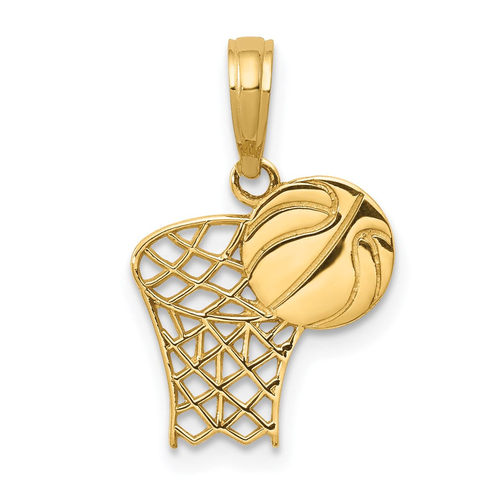 14k Basketball Hoop and Ball Pendant, 18 x 12 mm