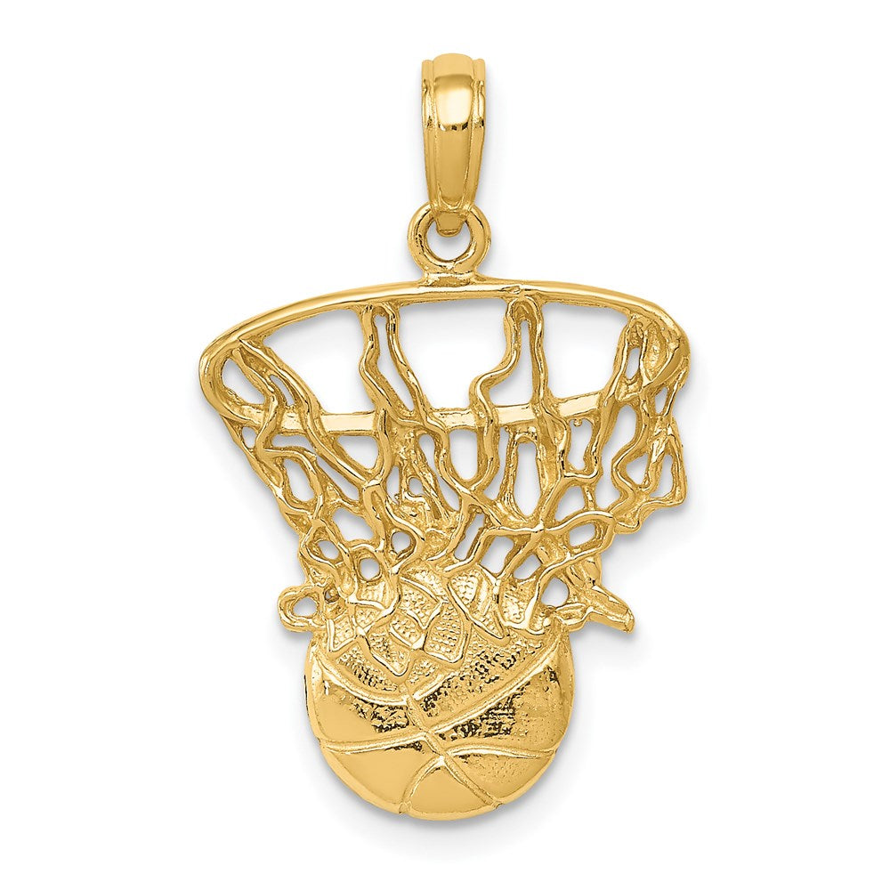 14k Swoosh Basketball and Net Pendant, 26 x 16 mm
