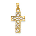 14K Cut-out Flower In Diamond-cut Cross Charm, 24 x 11 mm
