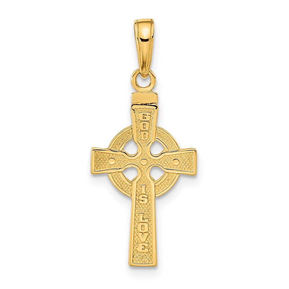 14k Reversible GOD IS LOVE Celtic Cross Pendant, 29 x 13 mm