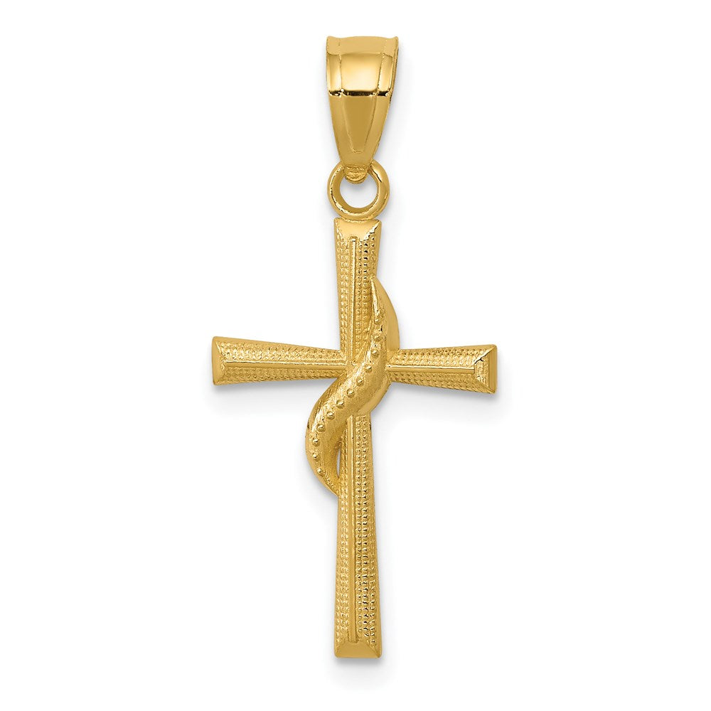 14k Polished Cross with Drape Pendant, 25 x 12 mm