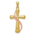 14K Two-Tone Polished Cross with Drape Pendant, 30 x 15 mm