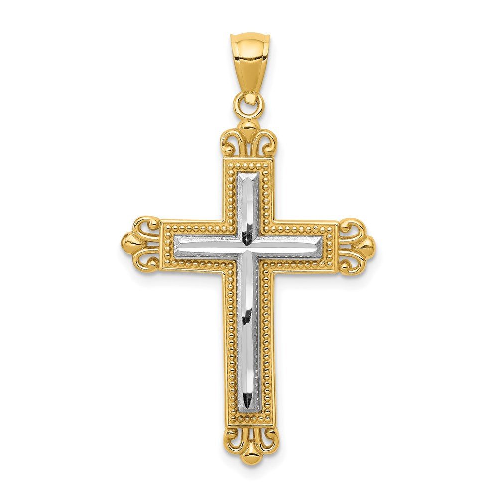 14k Two-tone Cross Pendant, 39 x 22 mm