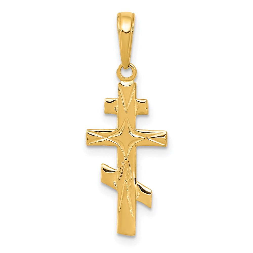 14k Polished Eastern Orthodox Cross Pendant, 27 x 11 mm