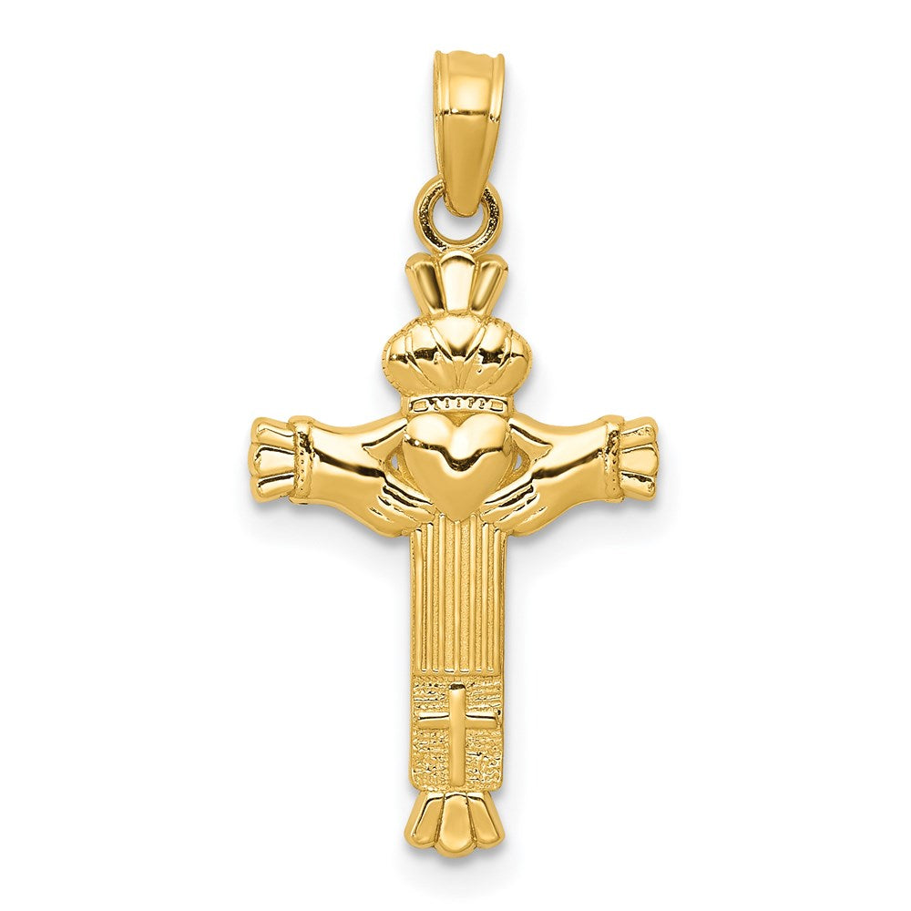 14k Claddagh Cross Charm, 26 x 13 mm