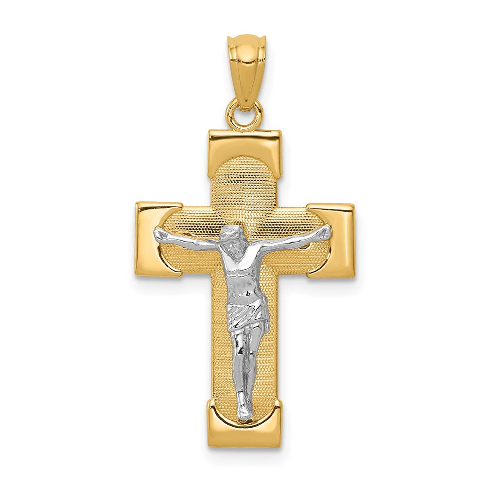 14k Two-tone Crucifix Pendant, 30 x 17 mm