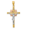 14k Tri-color Crucifix Pendant, 42 x 20 mm