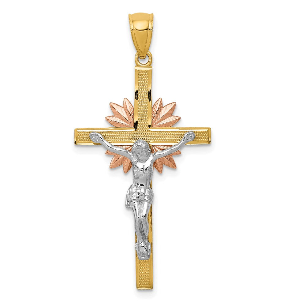 14k Tri-color Crucifix Pendant, 42 x 20 mm