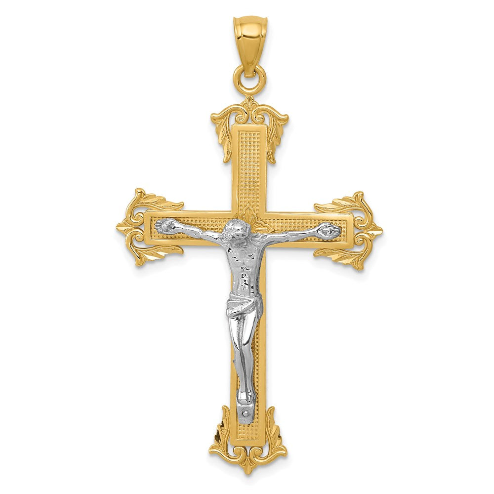 14k Two-tone Crucifix Pendant, 50 x 28 mm