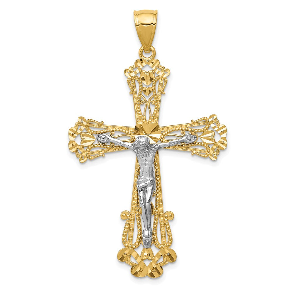14k Two-tone Diamond-cut Crucifix Pendant, 51 x 31 mm