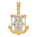 14k Tri-color Diamond-cut and Textured Mariners Crucifix Pendant, 29 x 18 mm