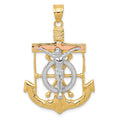 14k Tri-color Diamond-cut and Textured Mariners Crucifix Pendant, 44 x 28 mm