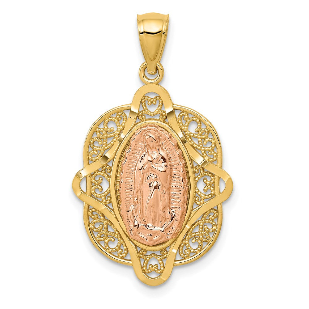 14k Two-tone Our Lady of Guadalupe Pendant, 30.5 x 18 mm