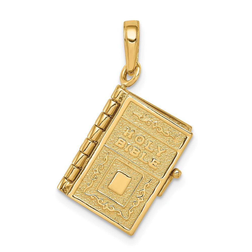 14K 3-D HOLY BIBLE with Lord's Prayer and Moveable Pages Pendant, 22 x 13 mm