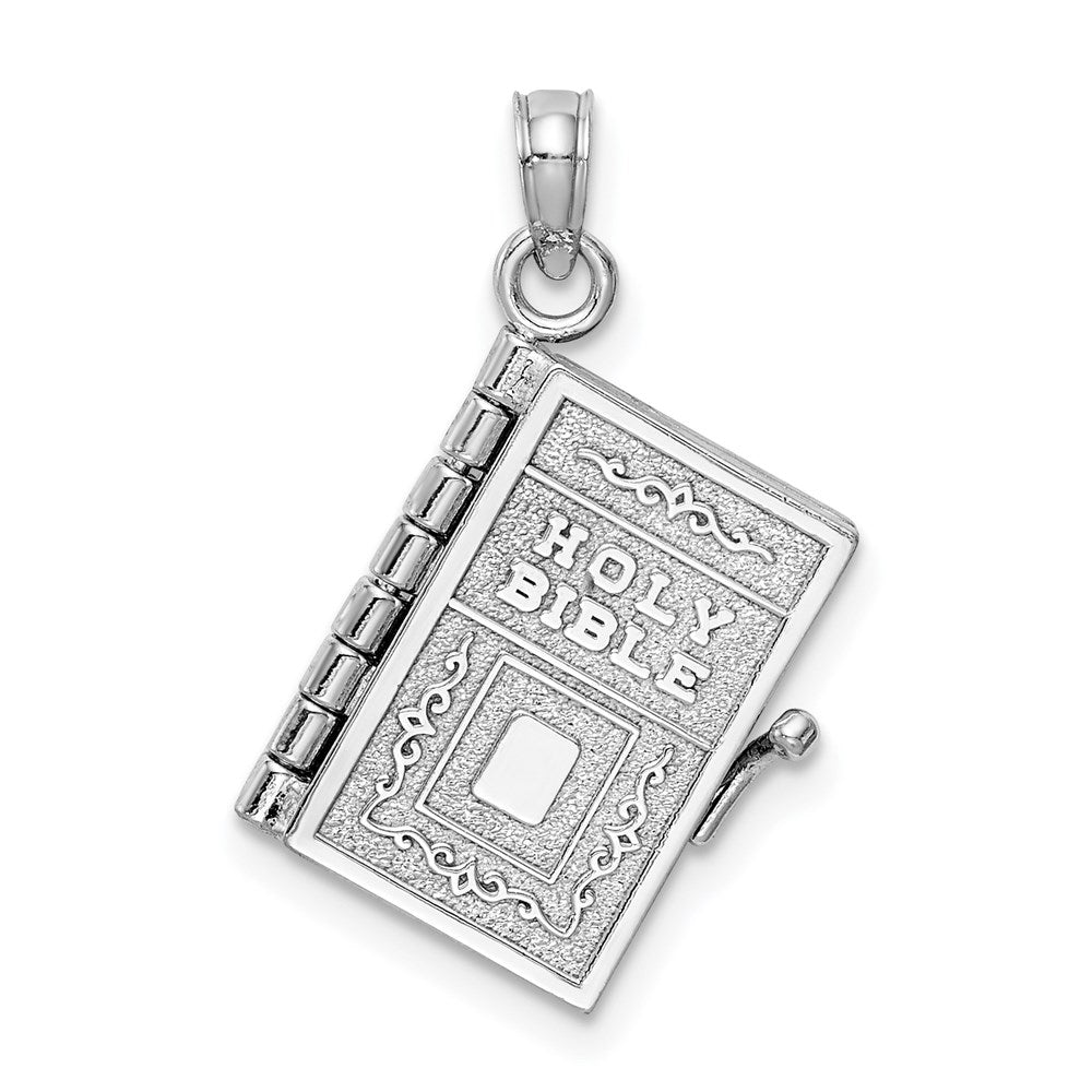 14k White Gold 3-D HOLY BIBLE with Lord's Prayer and Moveable Pages Pendant, 23.1 mm