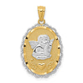 14k and White Rhodium Angel Scalloped Edge Oval Pendant, 26 x 16 mm