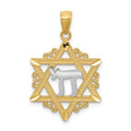 14k and White Rhodium Star of David with Chai Pendant, 28 x 18 mm