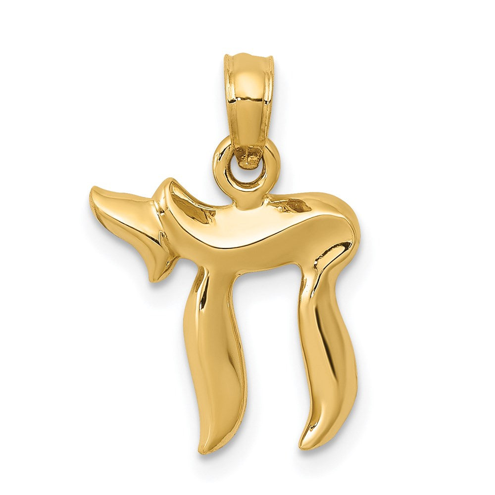 14K Polished Chai Pendant, 19 x 13 mm, 0.96 g