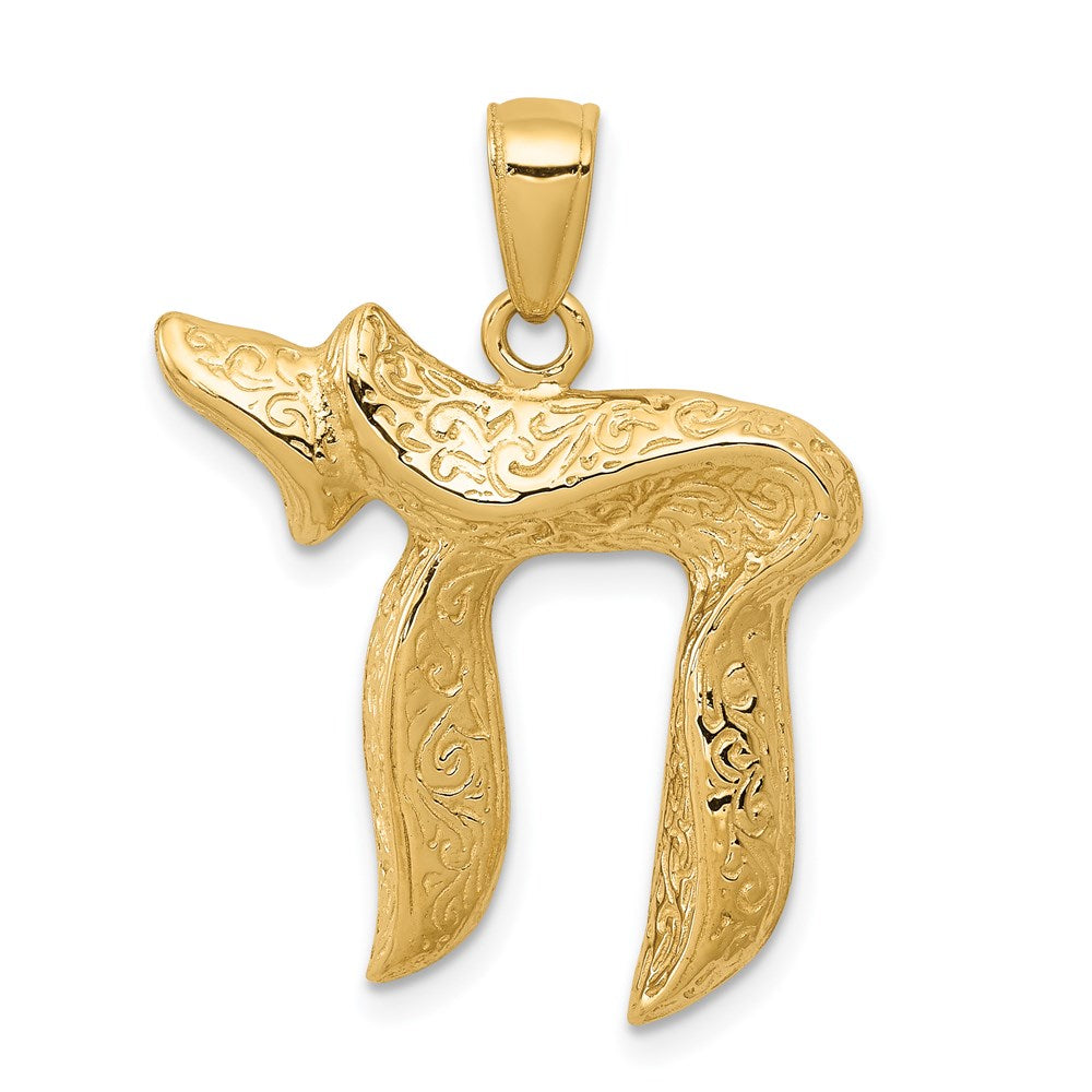 14K Jewish Chai (Long Life) Pendant, 27 x 22 mm