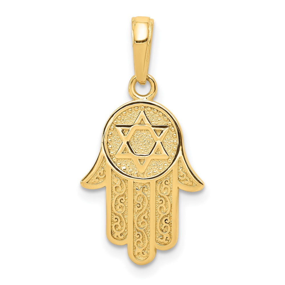 14k Chamseh Hand of God with Star of David Pendant, 25 x 12 mm