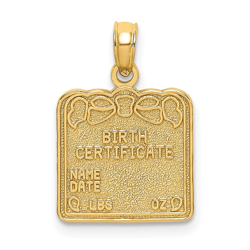 14k BIRTH CERTIFICATE Charm, 16.6 x 12.8 mm