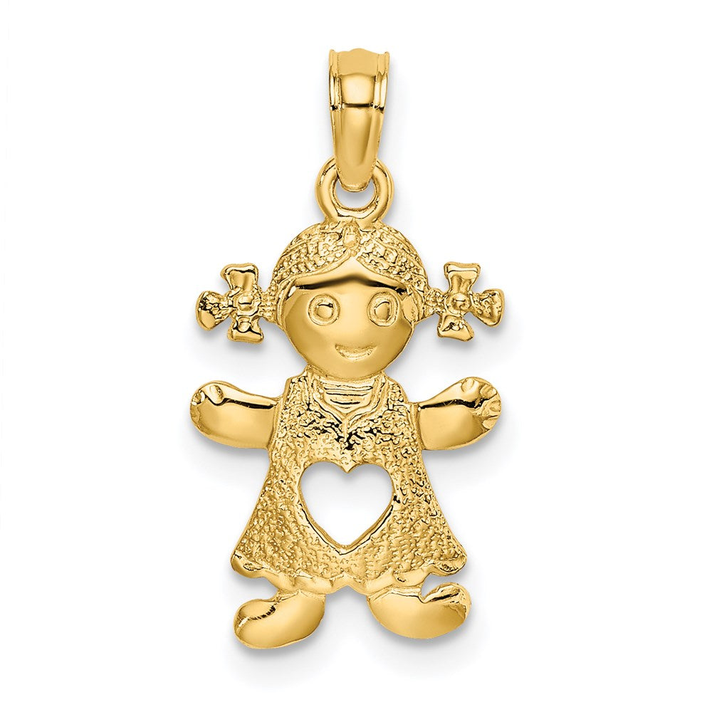 14k Playful Girl with Cut-Out Heart Charm, 20 x 11.3 mm