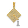 14k with White Rhodium 3-D Graduation Cap with Moveable Tassel Pendant, 25 x 17 mm