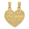 14k BEST FRIENDS Heart with Flower 2-Piece Break-Apart Pendant, 21 x 18 mm