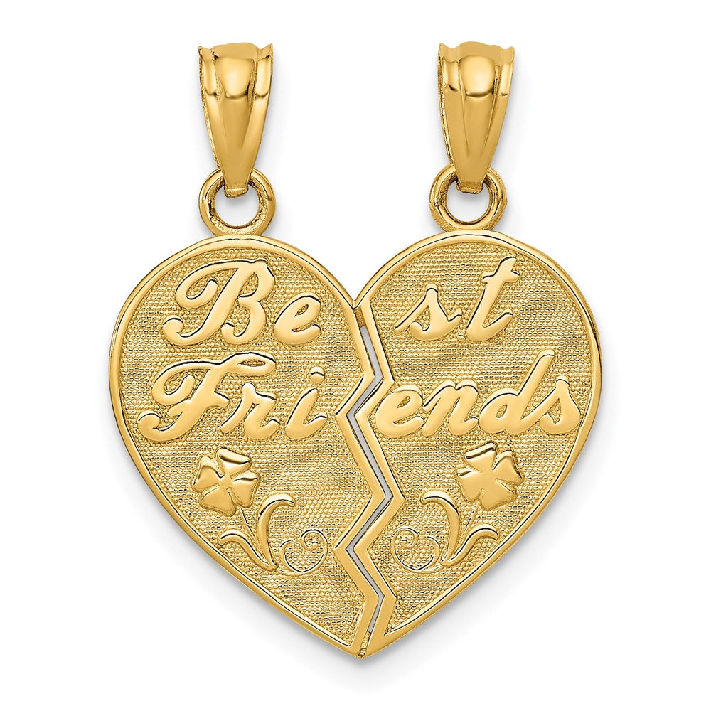 14k BEST FRIENDS Heart with Flower 2-Piece Break-Apart Pendant, 21 x 18 mm